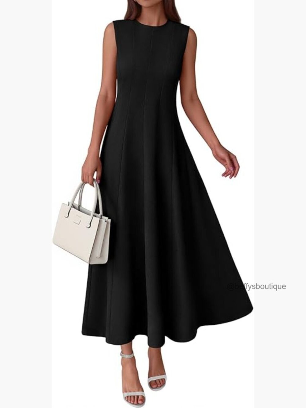 Sleeveless Crewneck Maxi Dress with Pockets, A-Line Fit, Semi-Formal